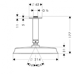 Głowica deszczowa Raindance Classic AIR fi 180 mm dn 15 z przyłączem sufitowym 100 mm 