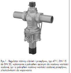 Regulator różnicy ciśnień i przepływu TYP 47-1 dn 15 Kvs 1,0 montowany na zasileniu, wykonanie z końcówkami do spawania, PN16, Tmax=130 stC